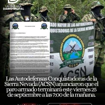 A través de un comunicado, la estructura armada indicó cuándo finalizará el paro en los departamentos de Magdalena y La Guajira