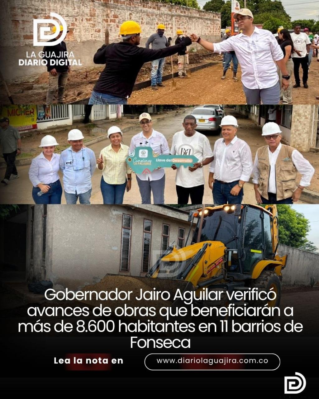 Gobernador Jairo Aguilar verificó avances de obras que beneficiarán a más de 8.600 habitantes en 11 barrios de Fonseca